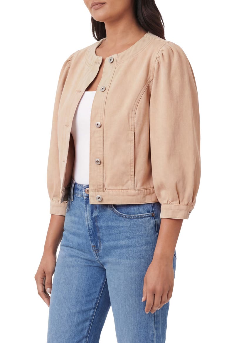 Collarless Crop Denim Jacket, Alternate, color, NEUTRAL PINK