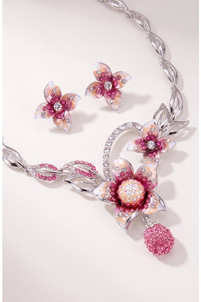 Flower Necklace and Earrings Set, Alternate, color, Pink
