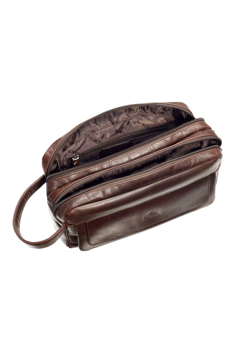 Two Compartment Leather Travel Dopp Kit, Alternate, color, BROWN