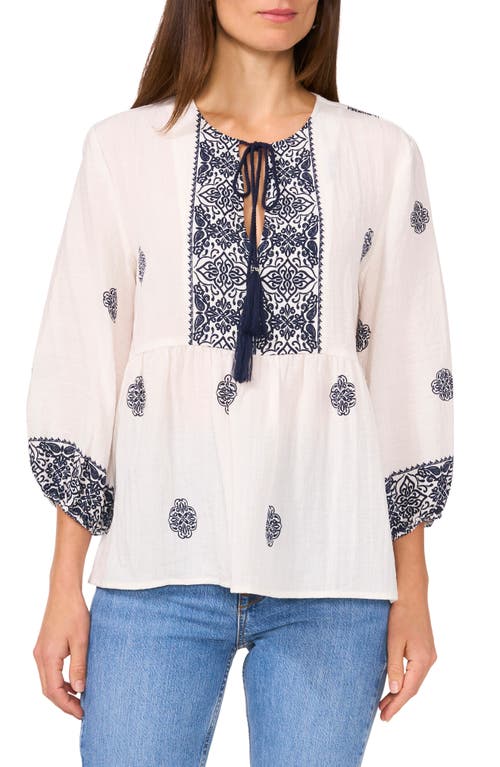 Two By Vince Camuto Tassel Tie Peasant Top In Classic Navy