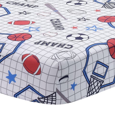 Baby Sports 100% Cotton Fitted Crib Sheet - Football/Basketball