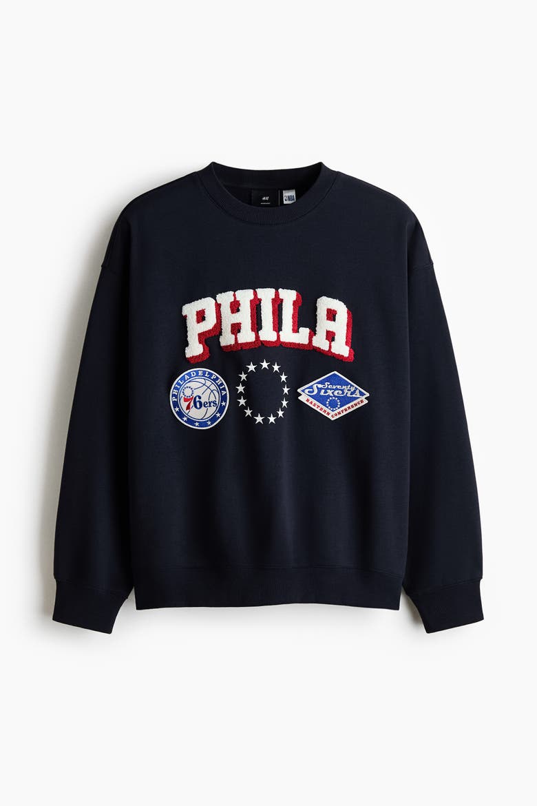 Oversized Fit Printed Sweatshirt, Alternate, color, Navy blue/NBA