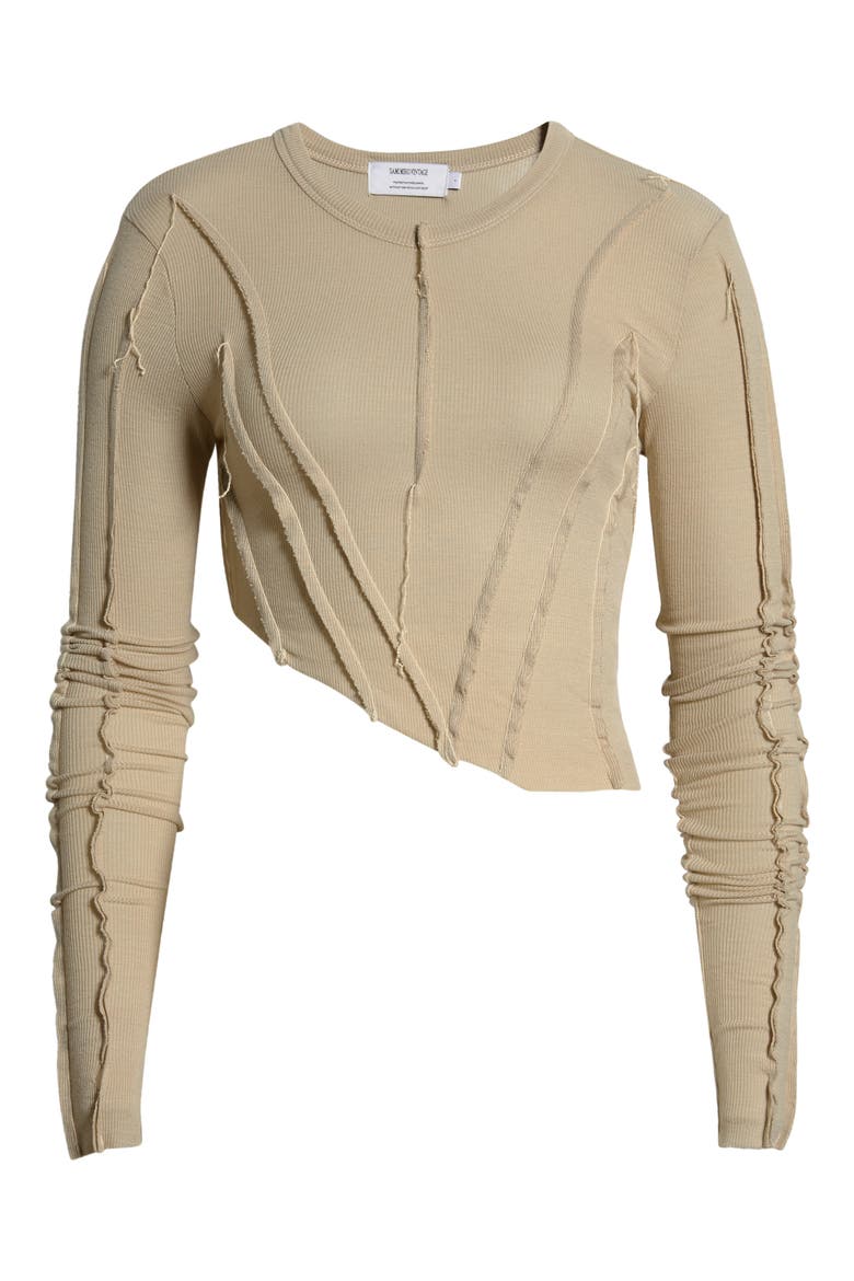 Asymmetric Long Sleeve Rib Top, Alternate, color, TAUPE