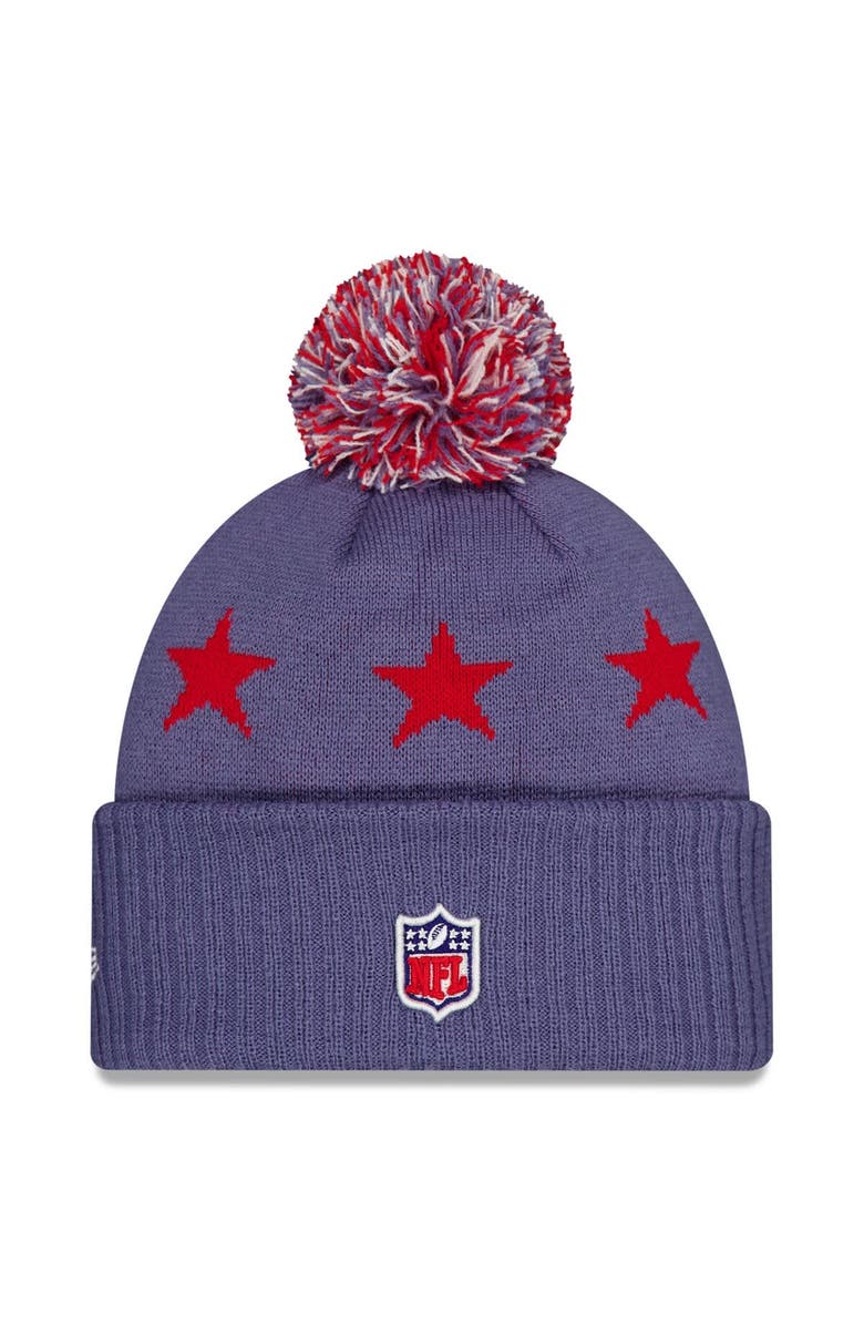 New Era Men's New Era Meadow Blue New England Patriots 2025 Rivalries Collection Sideline Cuffed Knit Hat with Pom, Alternate, color,