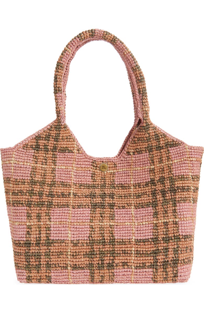 Burberry Small Margate Check Raffia Tote, Main, color, Pink Ip Check