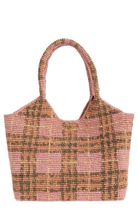 Small Margate Check Raffia Tote