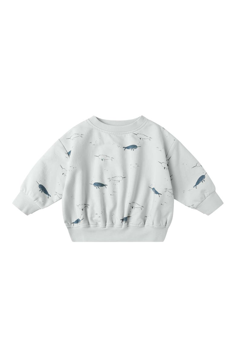 Narwhal Print Fleece Crewneck Sweatshirt, Main, color, BLUE