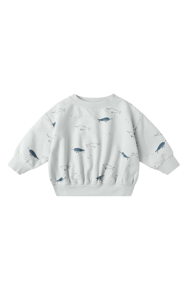 QUINCY MAE Narwhal Print Fleece Crewneck Sweatshirt, Main, color, Blue