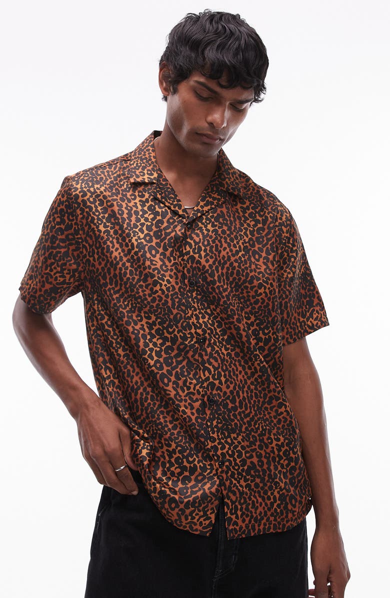 Topman Leopard Print Camp Shirt, Main, color,