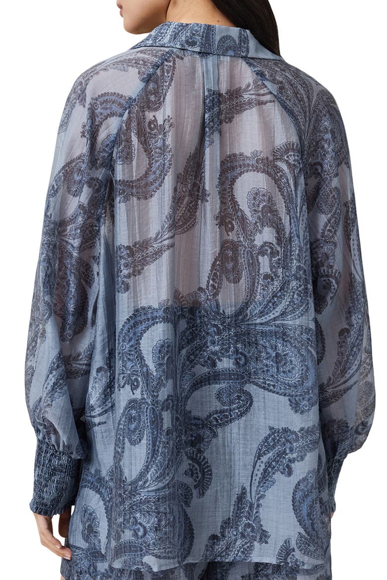Isla Paisley Button-Up Shirt, Alternate, color, LITA DENIM BLUE