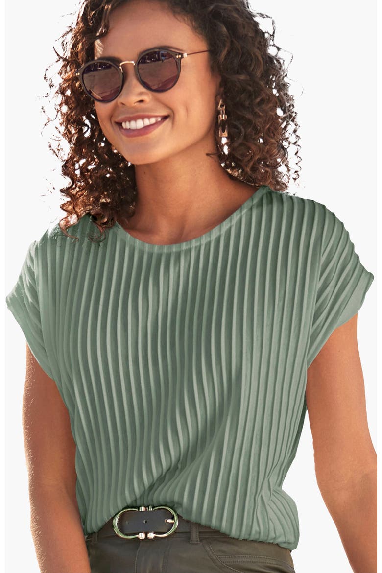 Ribbed Short Sleeve Top, Main, color, Sage