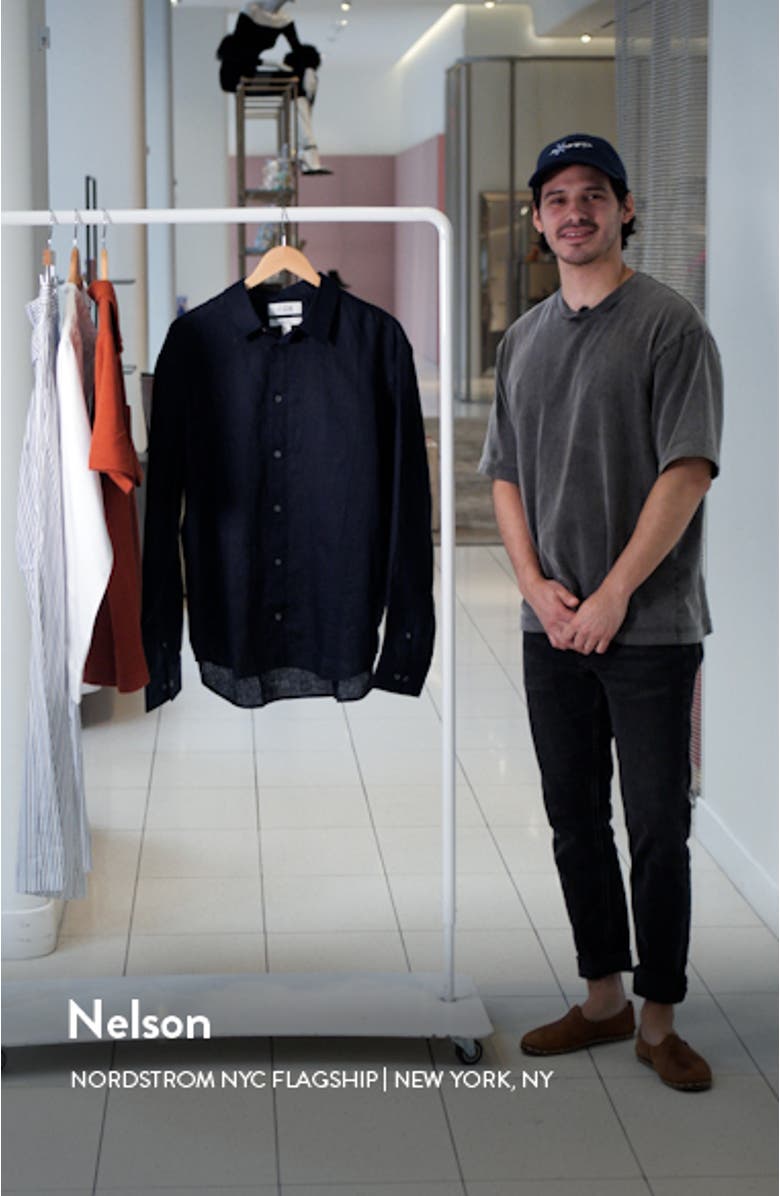 Curved Hem Linen Button-Up Shirt, sales video thumbnail