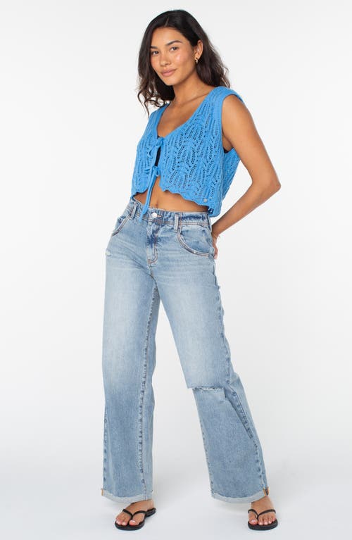 Roxy Beach Bound Cotton Crop Sweater Vest In Azure Blue Solid