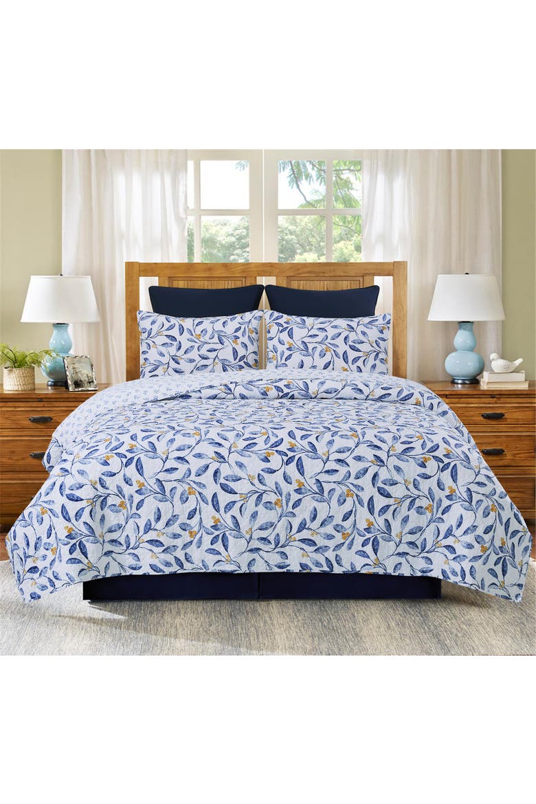 Laurelwood Flowers Cotton Blend Quilt Set, Alternate, color, Blue
