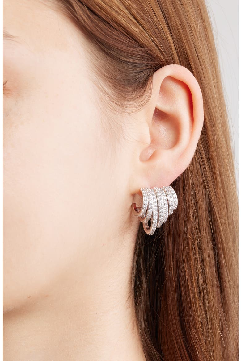 Multirow C-Hoop Earrings, Alternate, color, RHODIUM