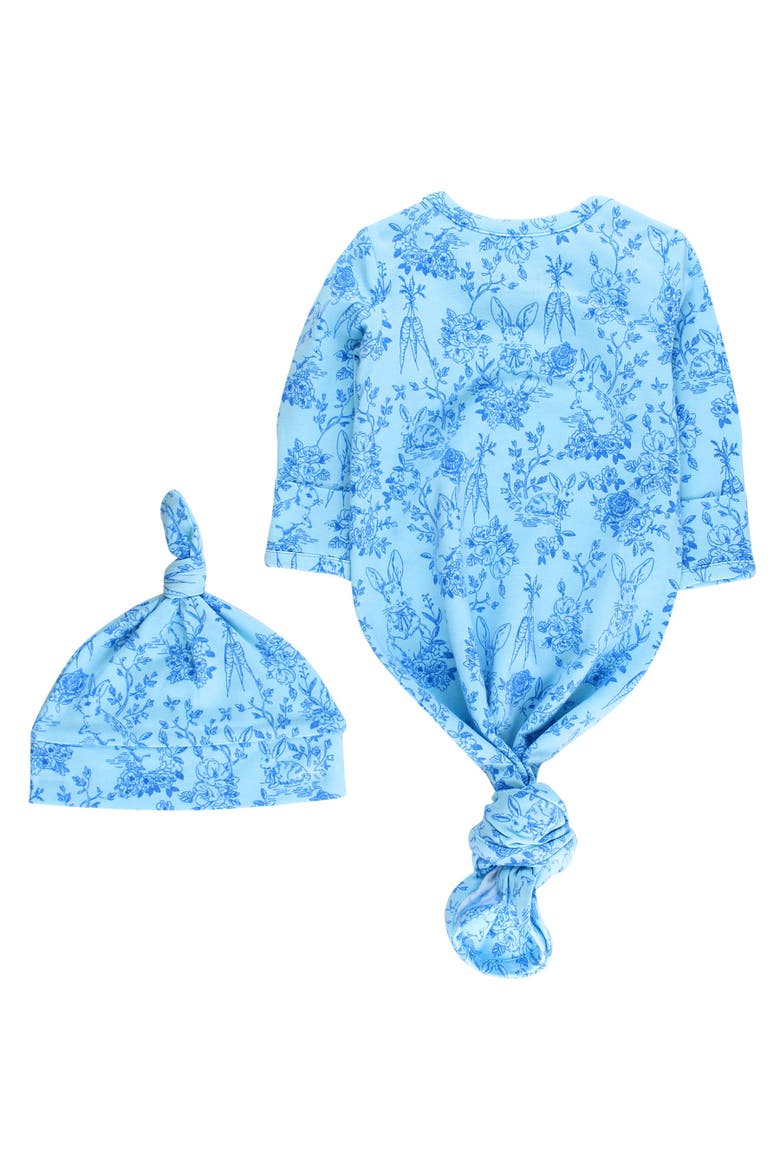 Modal Blend Knotted Sleep Gown & Hat Set, Alternate, color, Blue Cottontail Toile
