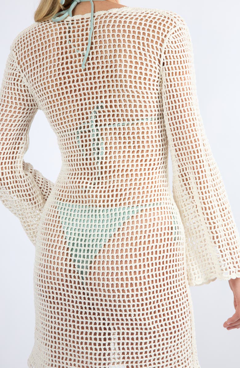 Viens Avec Moi Long Sleeve Sheer Cotton Crochet Cover-Up Dress, Alternate, color, 