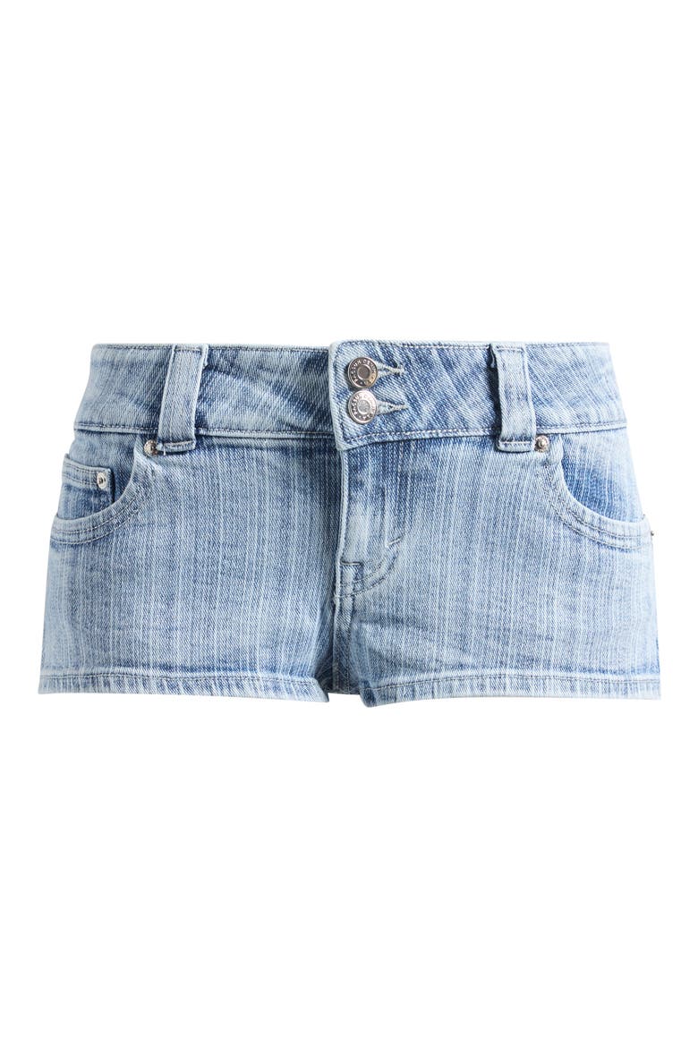 Tatum Stripe Low Rise Denim Micro Shorts, Alternate, color, LIGHT INDIGO