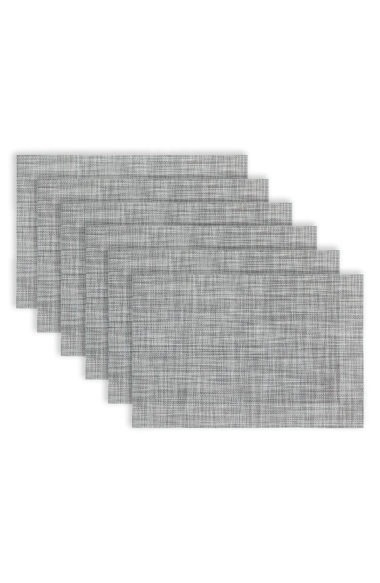 DAINTY HOME Set of 6 Vinyl Placemats, Alternate, color, Linen Design Black