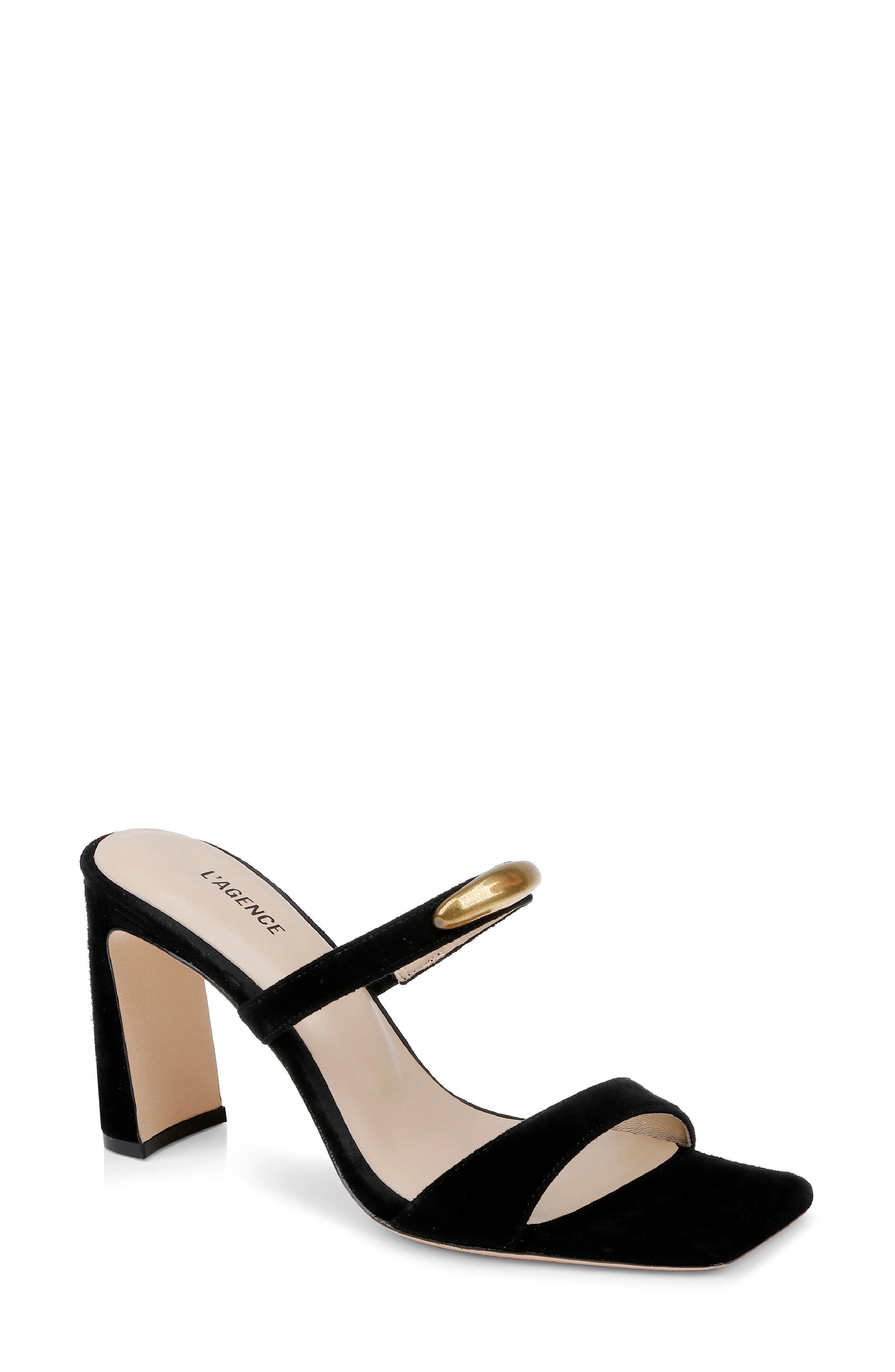 L'AGENCE Catriona Block Heel Sandal, Main, color, Black Suede