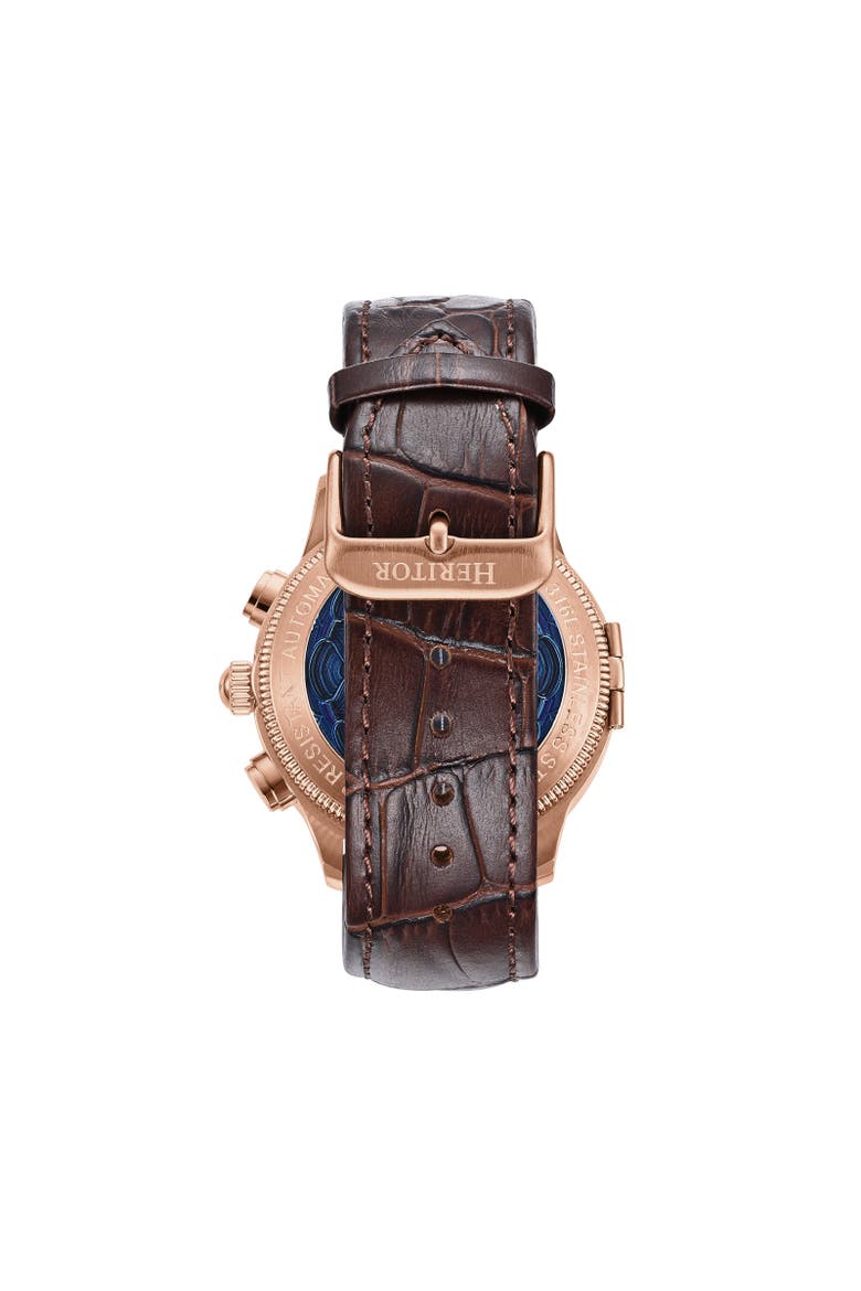 Apostle Leather-Band Watch w/ Day/Date, Alternate, color, Rose Gold/Brown