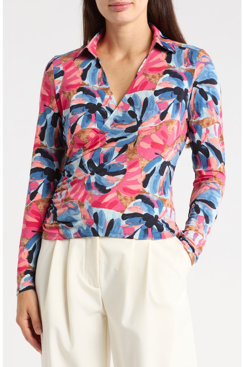 Firework Foliage Knit Wrap Top, Main, color, PINK MULTI