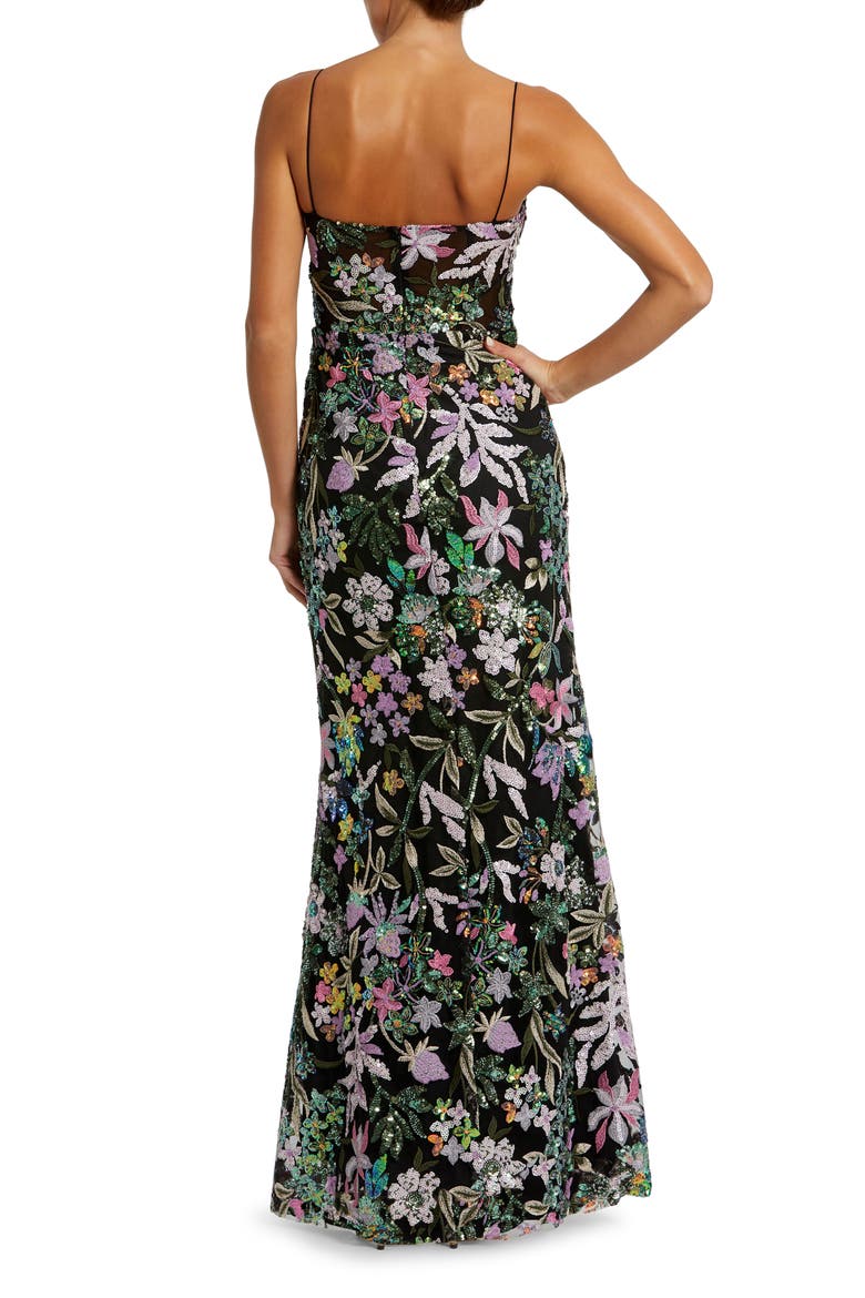 Women's Floral Embroidered Bustier Trumpet Gown, Alternate, color, BLACK MULTI