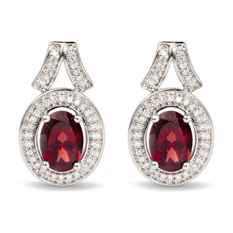 .925 Sterling Silver Garnet And 1/5 Cttw Diamond Drop Earring