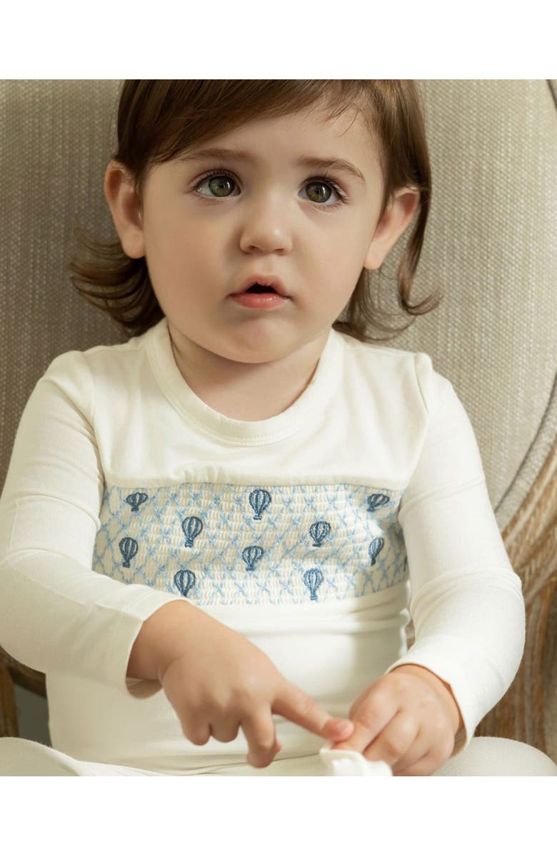 MiniMoi Hot Air Balloon Smocked Rayon Footie, Alternate, color, Winter White