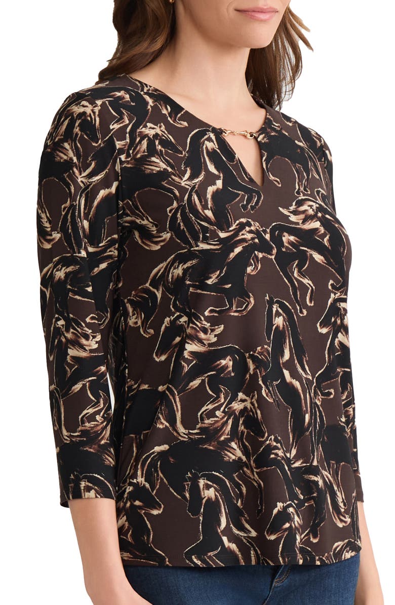 Jones New York Floral V-Neck Jersey Top, Alternate, color, 