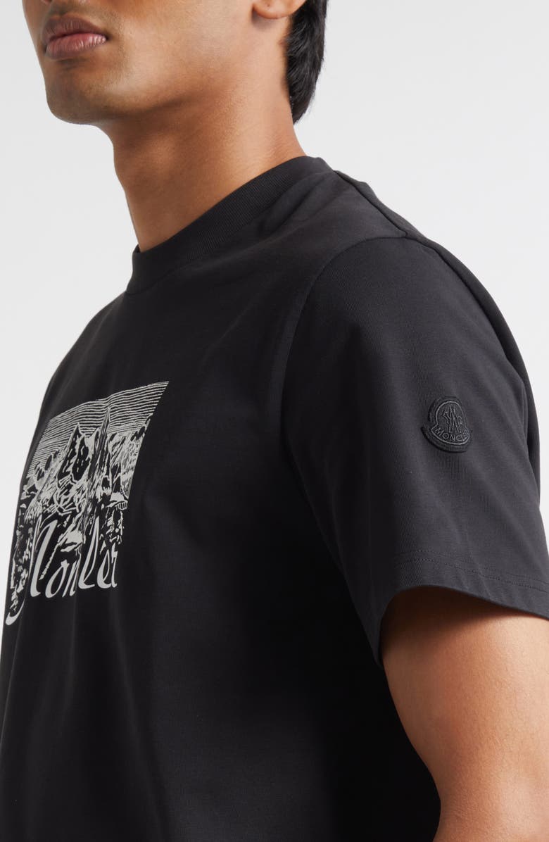 Moncler Black Mountain Logo Cotton Graphic T-Shirt, Alternate, color, Smoky Black
