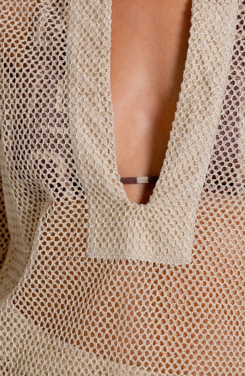 Cosita Linda Metallic Long Sleeve Sheer Open Stitch Cover-Up Minidress, Alternate, color, 