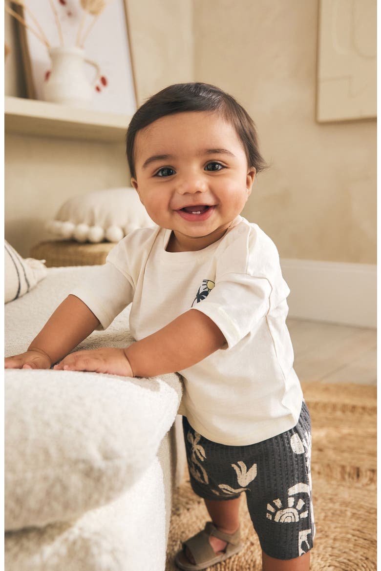 Palm Graphic Cotton T-Shirt & Shorts Set, Alternate, color, GREY