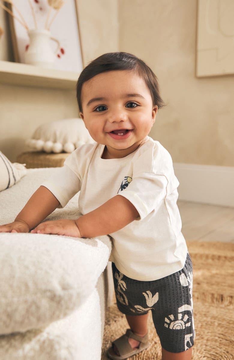NEXT Palm Graphic Cotton T-Shirt & Shorts Set, Alternate, color, Grey
