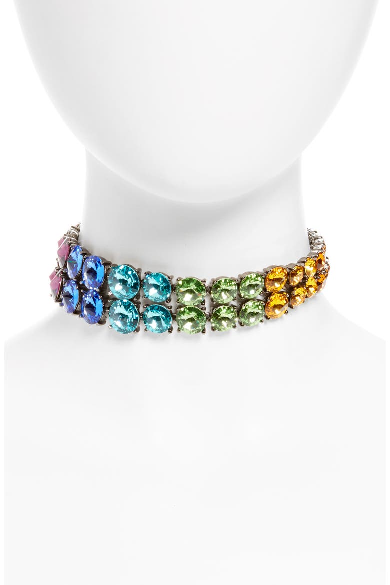 Rainbow Crystal Choker Necklace, Main, color, RED MULTI