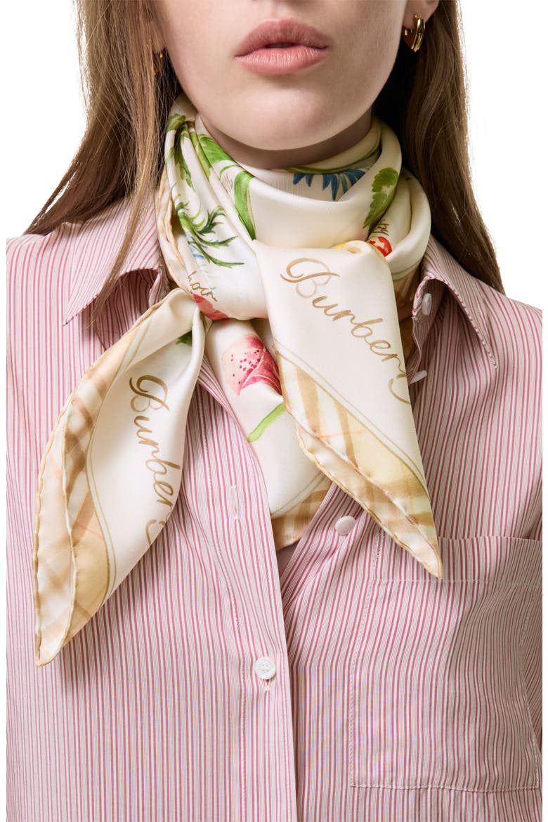Blooms of Britain Silk Scarf, Alternate, color, SESAME BEIGE