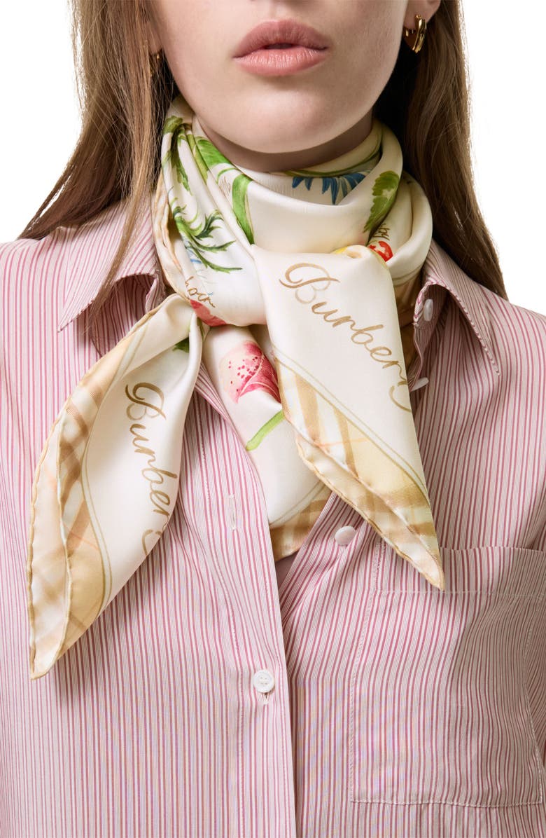 Burberry Blooms of Britain Silk Scarf, Alternate, color, Sesame Beige