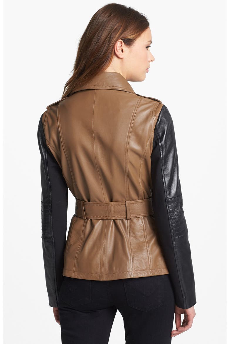 Two Tone Leather Moto Jacket, Alternate, color, SADDLE/ BLACK