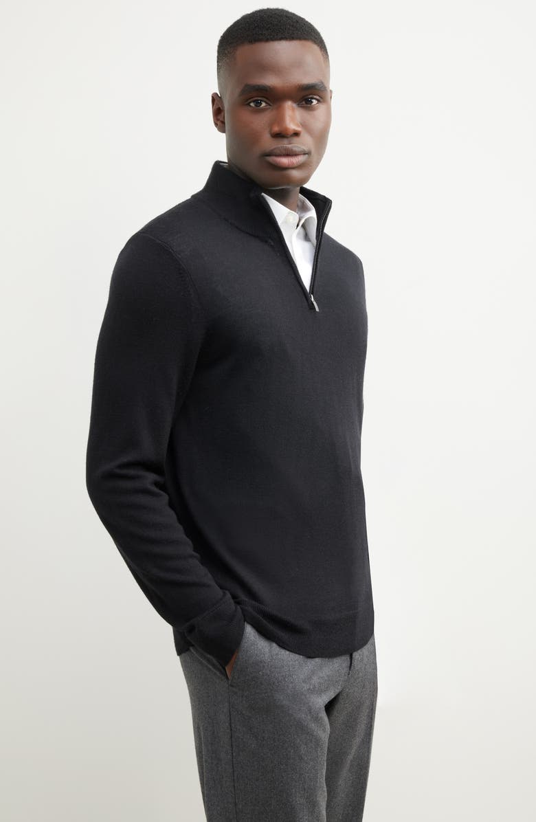 Nordstrom Washable Italian Merino Wool Quarter Zip Sweater, Alternate, color, Black Caviar