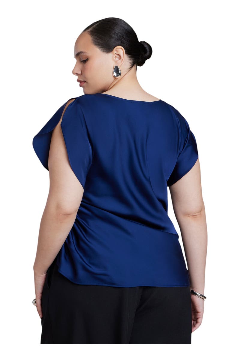 Flutter Sleeve Draped Satin Top, Alternate, color, INKLING