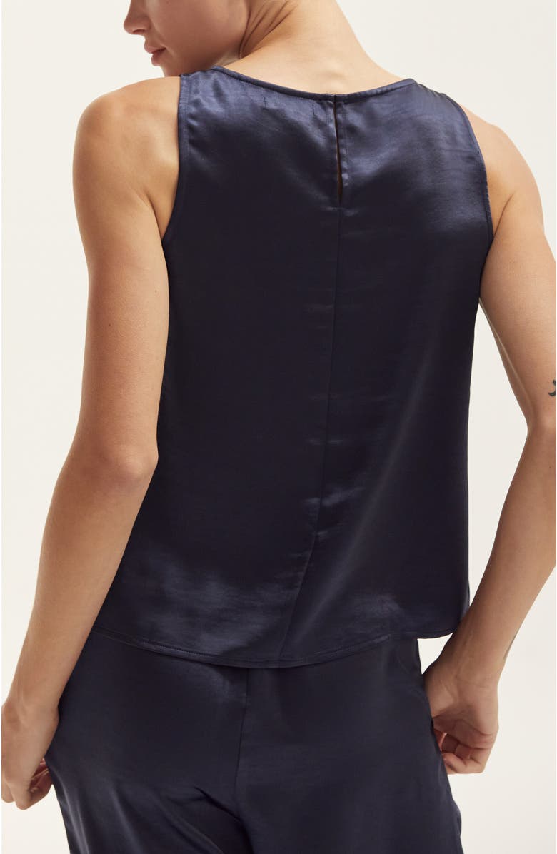CRESCENT Crushed Satin Tank Top, Alternate, color, Midnight Blue