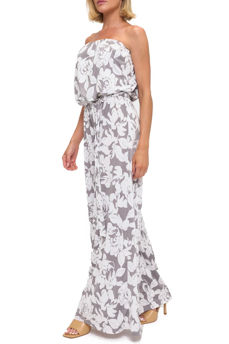 Printed Strapless Wide Leg Jumpsuit, Alternate, color, GREY
