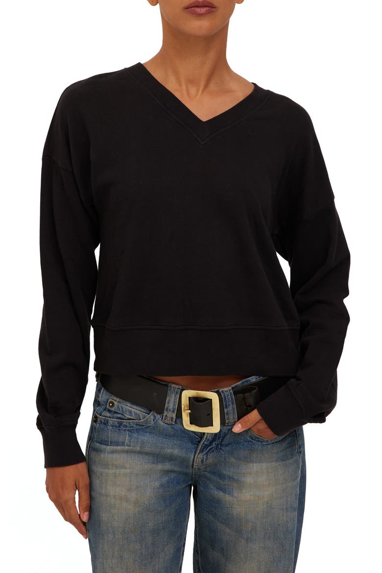 Mulholland Cotton V-Neck Sweatshirt, Main, color, BLACK