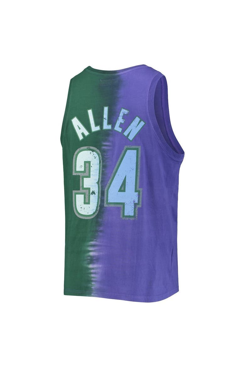 Men's Mitchell & Ness Ray Allen Green/Purple Milwaukee Bucks Hardwood Classics Tie-Dye Name & Number Tank Top, Alternate, color, Purple