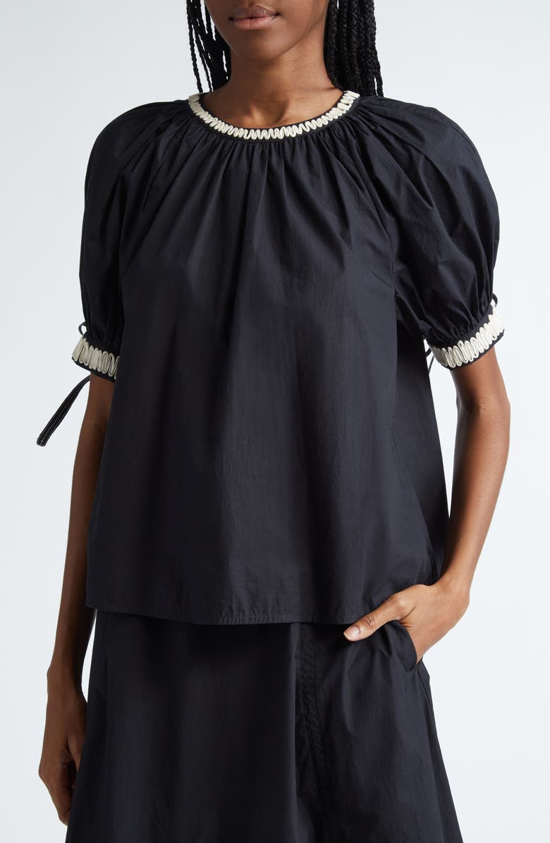 Ulla Johnson Amara Appliqué Detail Puff Sleeve Cotton Top, Alternate, color,