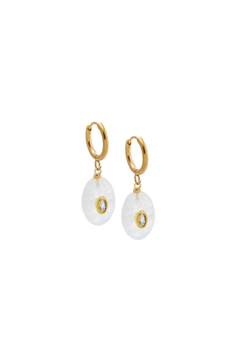 BY ADINA EDEN Oval Charm Bezel Natural Stone Drop huggie Earrings, Main, color, Mother Of Pearl