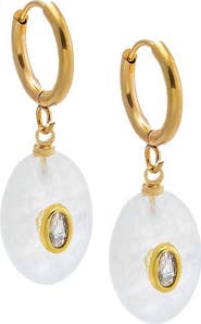 BY ADINA EDEN Oval Charm Bezel Natural Stone Drop huggie Earrings