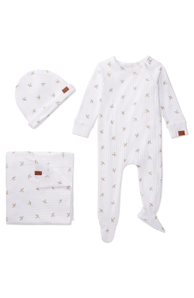 MiniMoi 3 Piece BabyRibbed Cotton Rich Footie Set, Main, color, Winter White