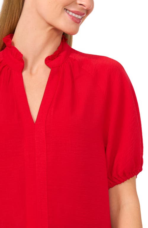Cece Ruffle Neck Raglan Seam Split Neck Blouse