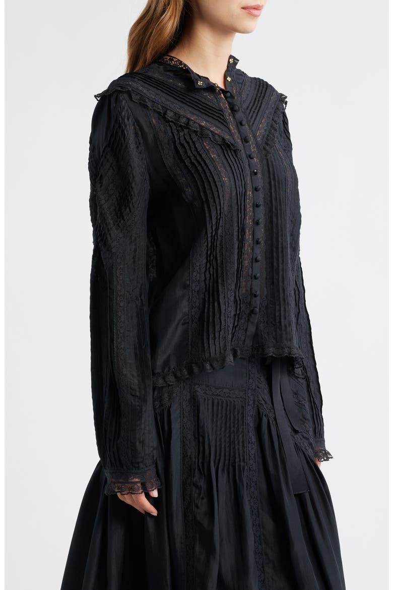 Aralina Lace & Ruffle Silk Shirt, Alternate, color, BLACK